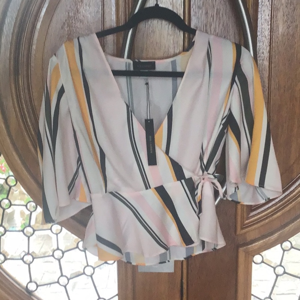 Ava & Aiden multi tropical striped top